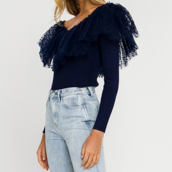 Dotted Mesh Ruffle Knit Top - Picture 4 of 6